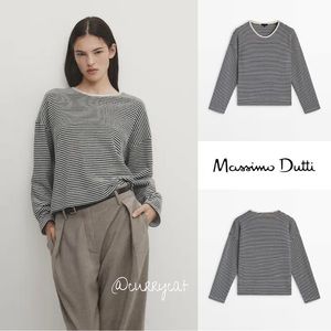 NWT Zara Massimo Dutti Cotton blend textured striped sweatshirt